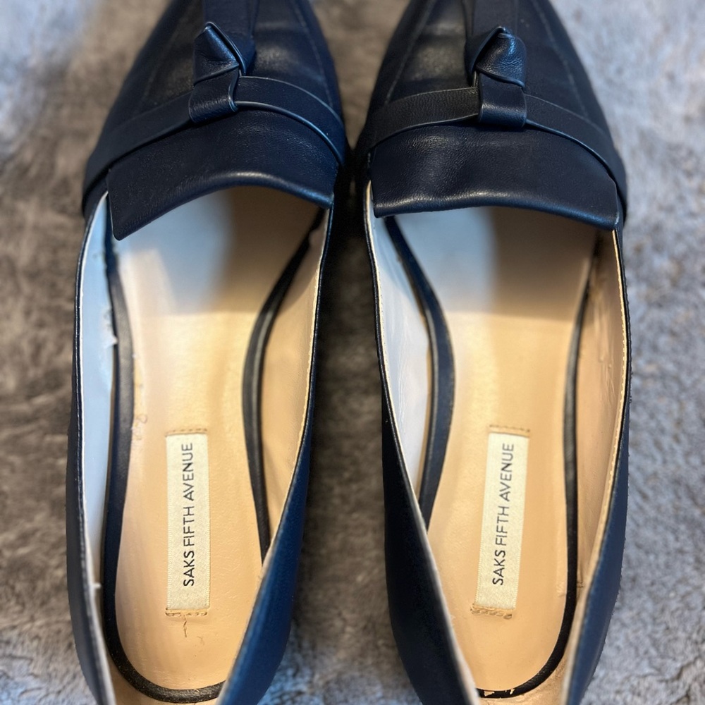 Saks Fifth Avenue Dark Blue Leather Loafers
